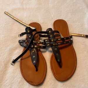Express Black and Tan Studded Sandals